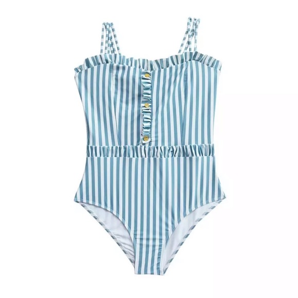 CLEARANCE Striped Ruffle Button 1Pc Swimsuit - Picture 5 of 7